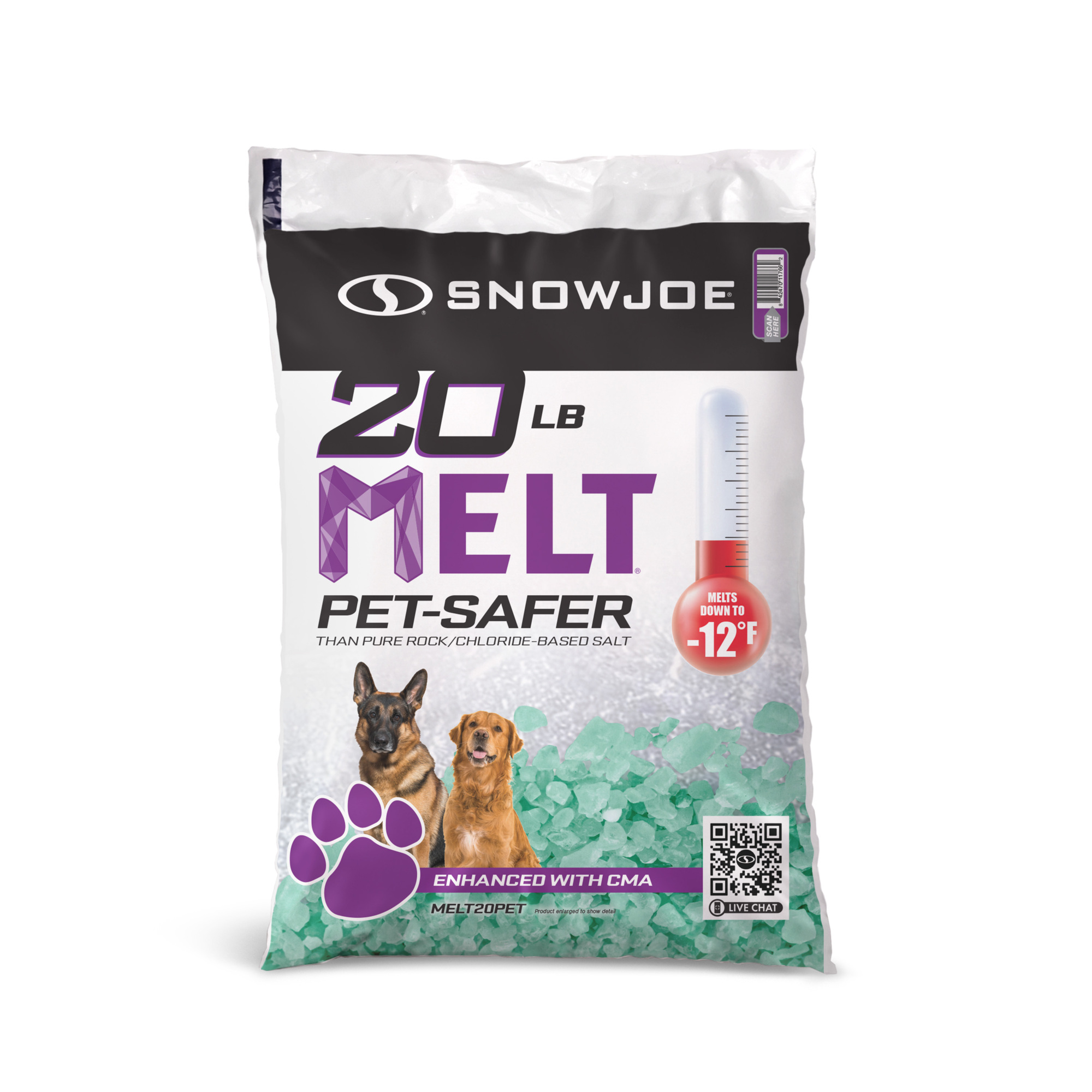 Snow Joe MELT Pet-Safer Ice Melt — 20 lbs., Calcium Magnesium Acetate, Green-Coated Crystals, Model# MELT20PET